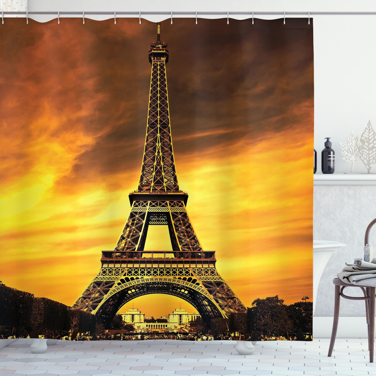Ambesonne Eiffel Tower Shower Curtain Paris Love City Monument In Dramatic Sunrise Picture Of French Landmark Cloth Fabric Bathroom Decor Set With Hooks 69 W X 84 L Yellow Brown Michaels